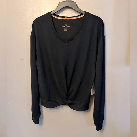 Danskin shirt - black long sleeve cross hem soft athleisure NWT - Picture 1 of 7